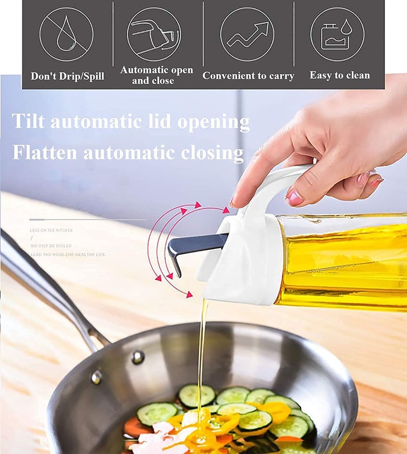 Hidak 600ml Glass Olive Oil Dispenser Jug With Leak Proof Self Opening and Closing Cap and Ergonomic Non Slip Handle for Kitchen Oil and Vinegar Bottle Glass forTransparent - Image 5