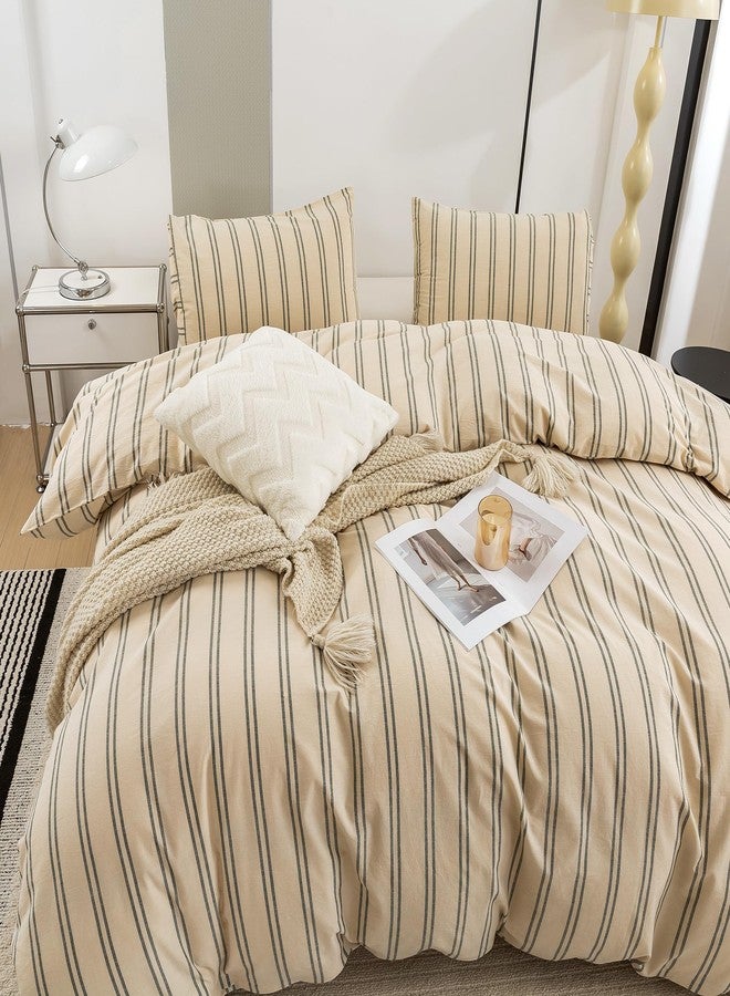 ECOCOTT Duvet Cover Twin Size - Linen Feel Organic Natural 100% Washed Cotton, Soft Breathable & Durable Bedding Set, Comfy Stripe Design for All Seasons - Image 2