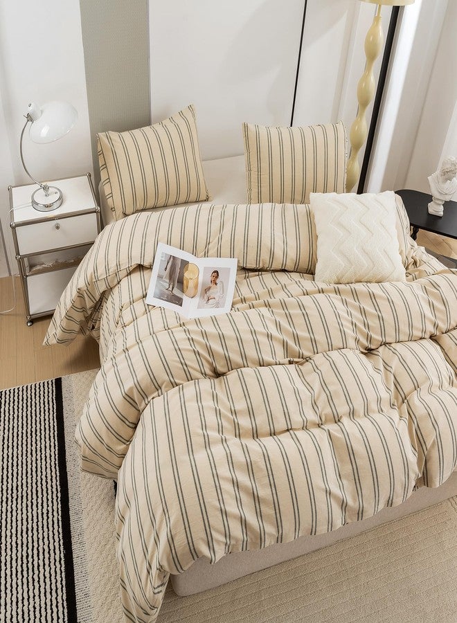 ECOCOTT Duvet Cover Twin Size - Linen Feel Organic Natural 100% Washed Cotton, Soft Breathable & Durable Bedding Set, Comfy Stripe Design for All Seasons - Image 4