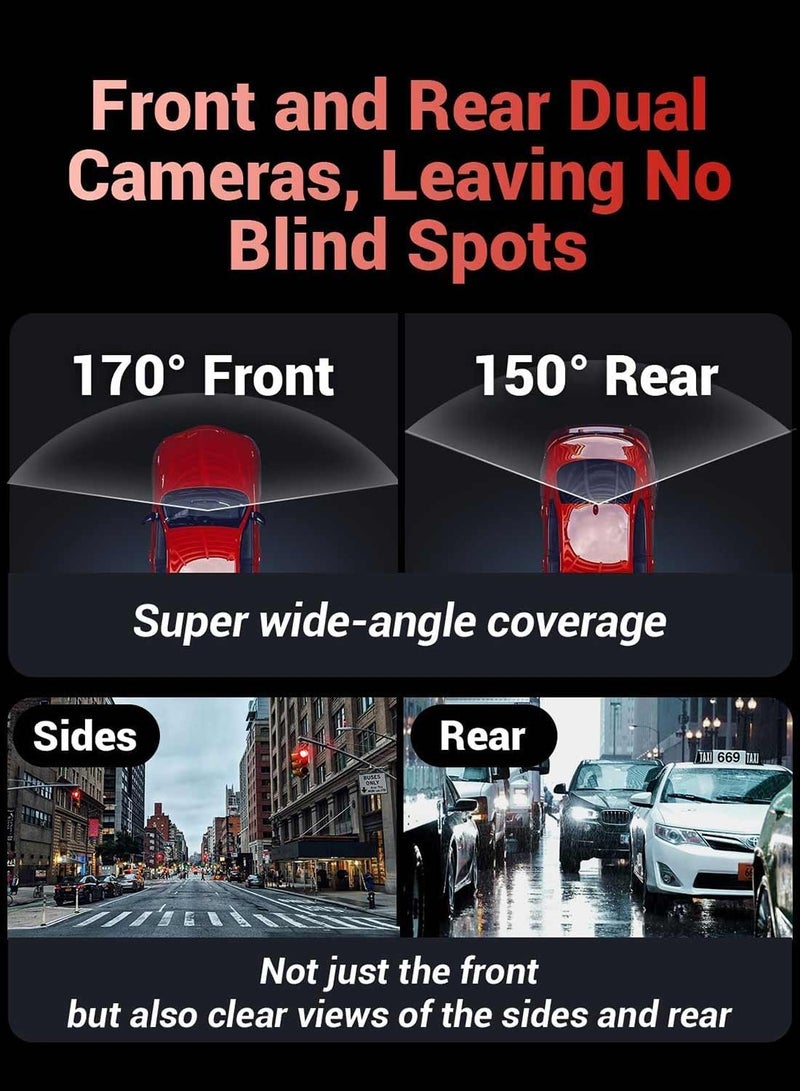 Digisand 4k 8MP Dash Cam Front and Rear, 3.59" IPS Screen, Built-in GPS 5G WiFi Dash Camera for Cars with App, UHD 2160P Night Vision Free 128G SD Card, 170° Wide Angle, HDR, ADAS,24H Parking Mode - Image 4