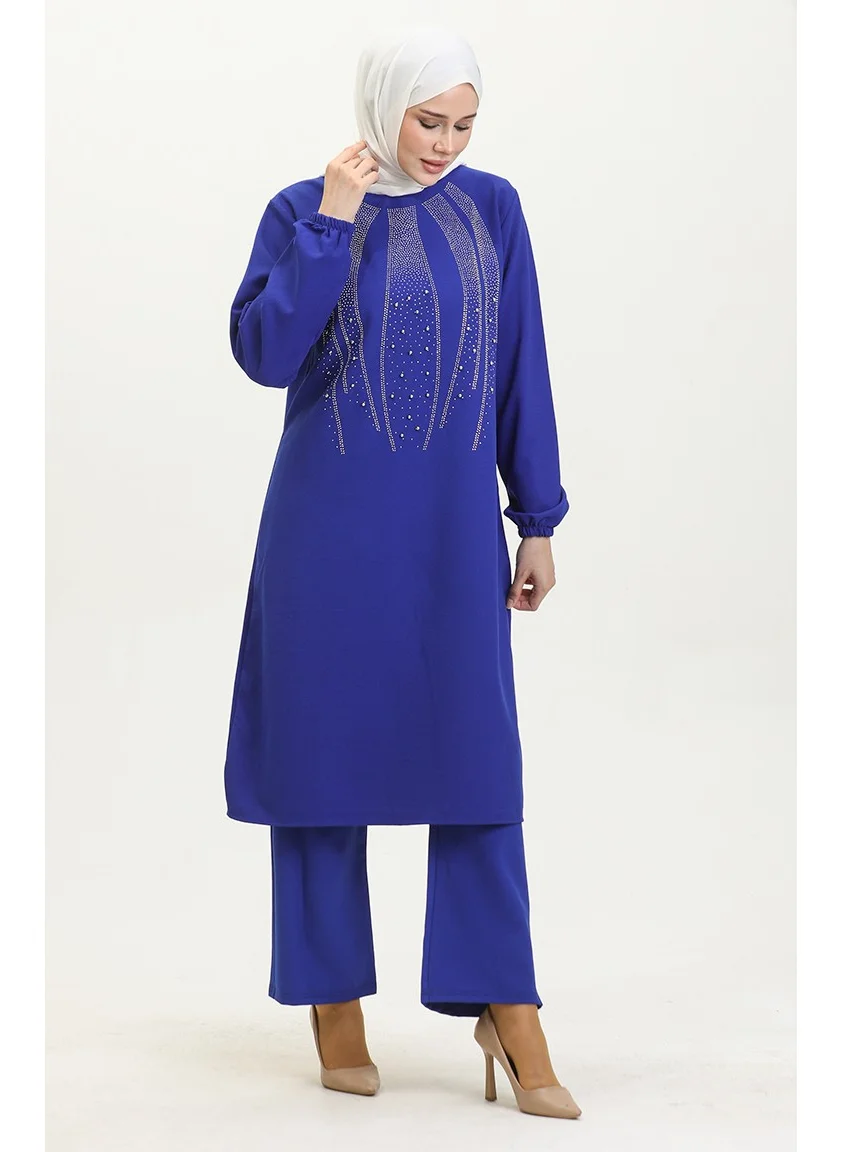 Sefa Merve Stone Printed Evening Dress Tunic Trousers Two Piece Set 0410-03 Saks