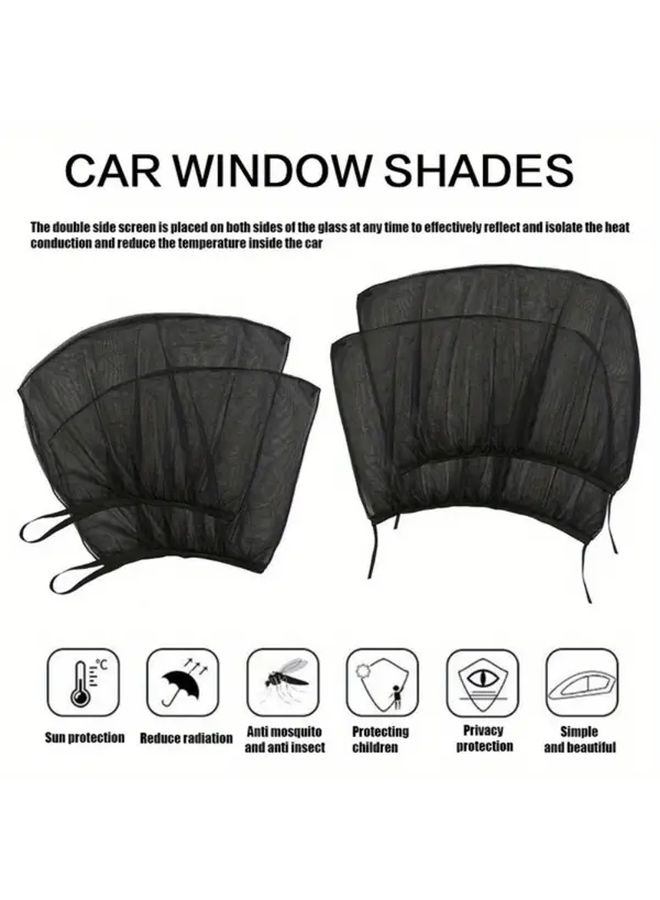 4pcs Set Black Car Window Sunshades Front Rear UV Heat Blocking Mesh Screens - Image 5