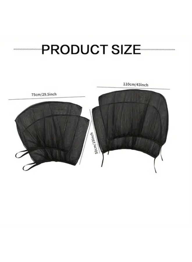 4pcs Set Black Car Window Sunshades Front Rear UV Heat Blocking Mesh Screens - Image 3