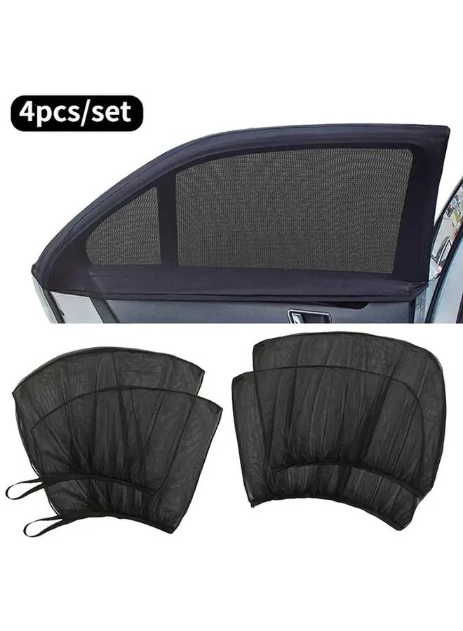 4pcs Set Black Car Window Sunshades Front Rear UV Heat Blocking Mesh Screens - Image 1