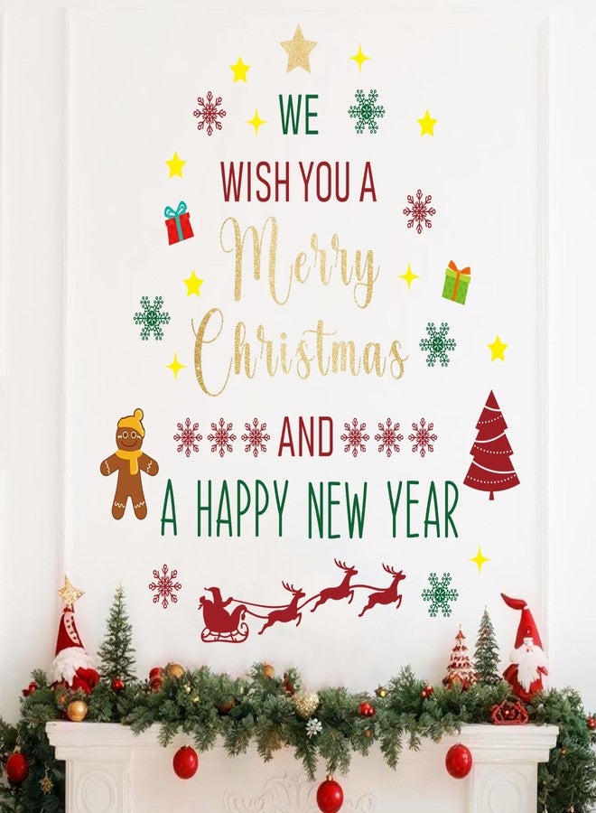 Rotumaty Christmas Wall Decals Stickers Decor Glitter Merry Christmas Tree Happy New Year Quote Decorations Holiday Seasonal Wall Art Decor for Home Office Classroom Party Ornaments - Image 1