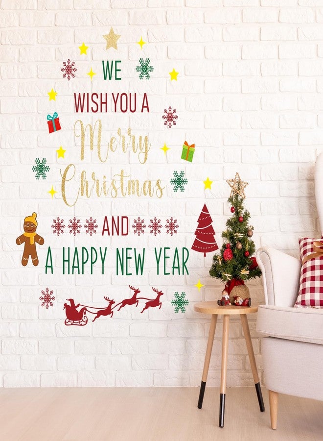 Rotumaty Christmas Wall Decals Stickers Decor Glitter Merry Christmas Tree Happy New Year Quote Decorations Holiday Seasonal Wall Art Decor for Home Office Classroom Party Ornaments - Image 2