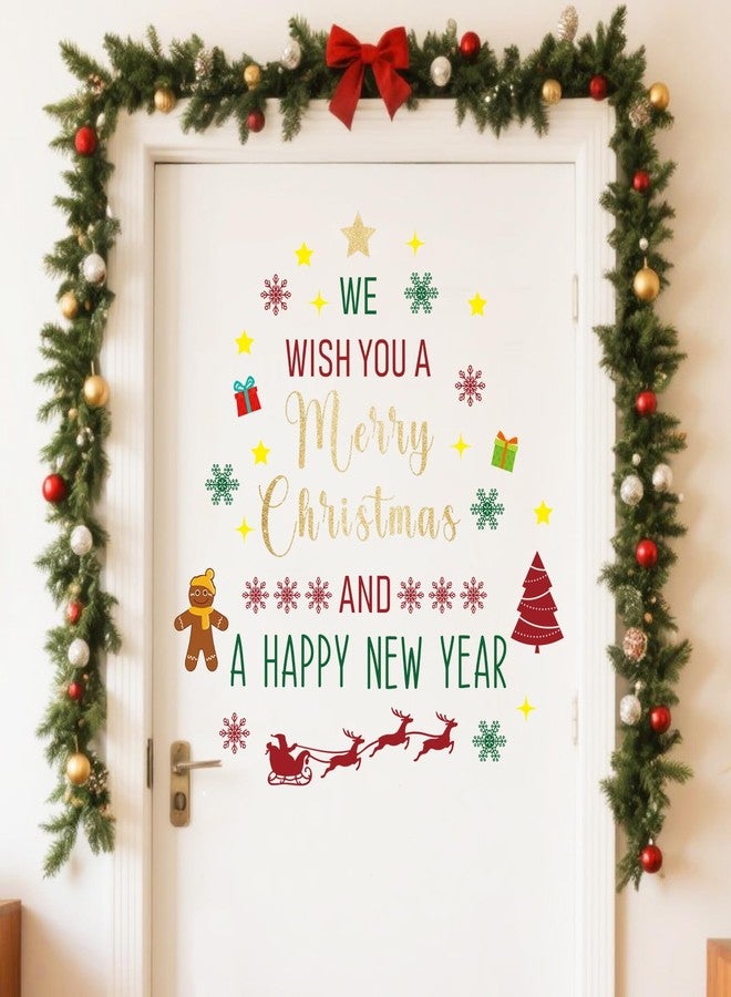 Rotumaty Christmas Wall Decals Stickers Decor Glitter Merry Christmas Tree Happy New Year Quote Decorations Holiday Seasonal Wall Art Decor for Home Office Classroom Party Ornaments - Image 3
