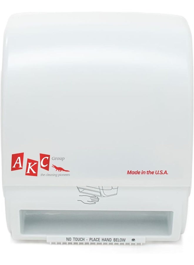 AKC Auto-Cut Electronic Tissue Dispenser – Wall-Mounted, Battery-Operated Hands-Free Paper Towel Dispenser for Restrooms, Bathrooms, and Commercial Spaces (Plastic, White) USA - Image 1