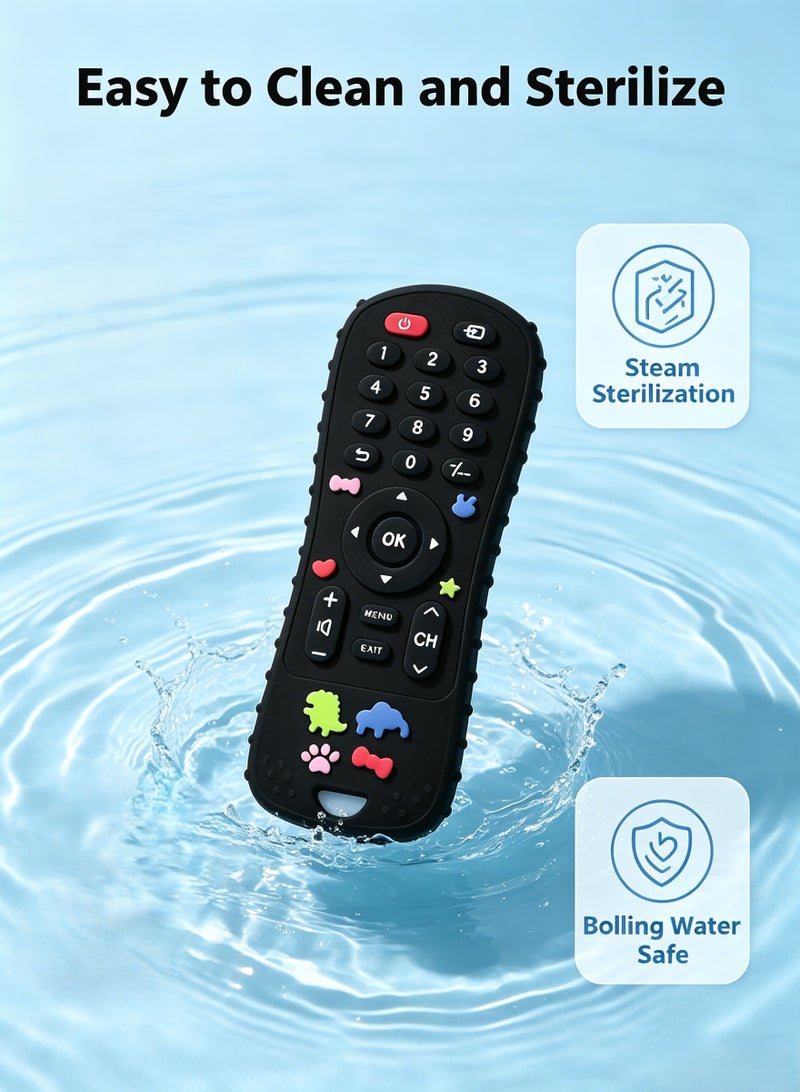 insular Remote Control Teether, Food-Grade Silicone Baby Teething Toy with Textured Buttons for Gum Massage, BPA-Free Chew Toy for 0-12 Months, Teething Relief & Finger Sucking Stopper (Black) - Image 3