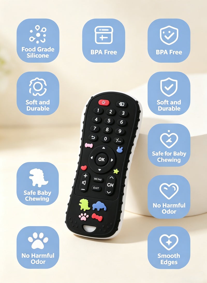 insular Remote Control Teether, Food-Grade Silicone Baby Teething Toy with Textured Buttons for Gum Massage, BPA-Free Chew Toy for 0-12 Months, Teething Relief & Finger Sucking Stopper (Black) - Image 4