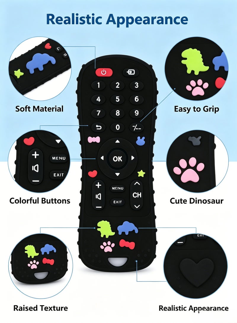 insular Remote Control Teether, Food-Grade Silicone Baby Teething Toy with Textured Buttons for Gum Massage, BPA-Free Chew Toy for 0-12 Months, Teething Relief & Finger Sucking Stopper (Black) - Image 2