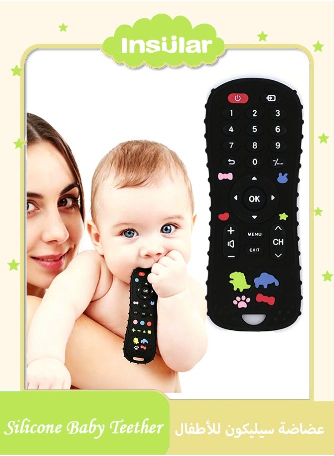 insular Remote Control Teether, Food-Grade Silicone Baby Teething Toy with Textured Buttons for Gum Massage, BPA-Free Chew Toy for 0-12 Months, Teething Relief & Finger Sucking Stopper (Black) - Image 1