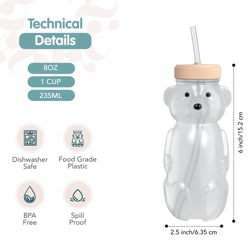 The 730 Project Honey Bear Straw Cup for Babies, 8-oz Honey Bear Cup with Lid, 3-Pack Therapy Learning Honeybear Straw, Baby Bottle Set, Creamsicle PEACH - Image 4