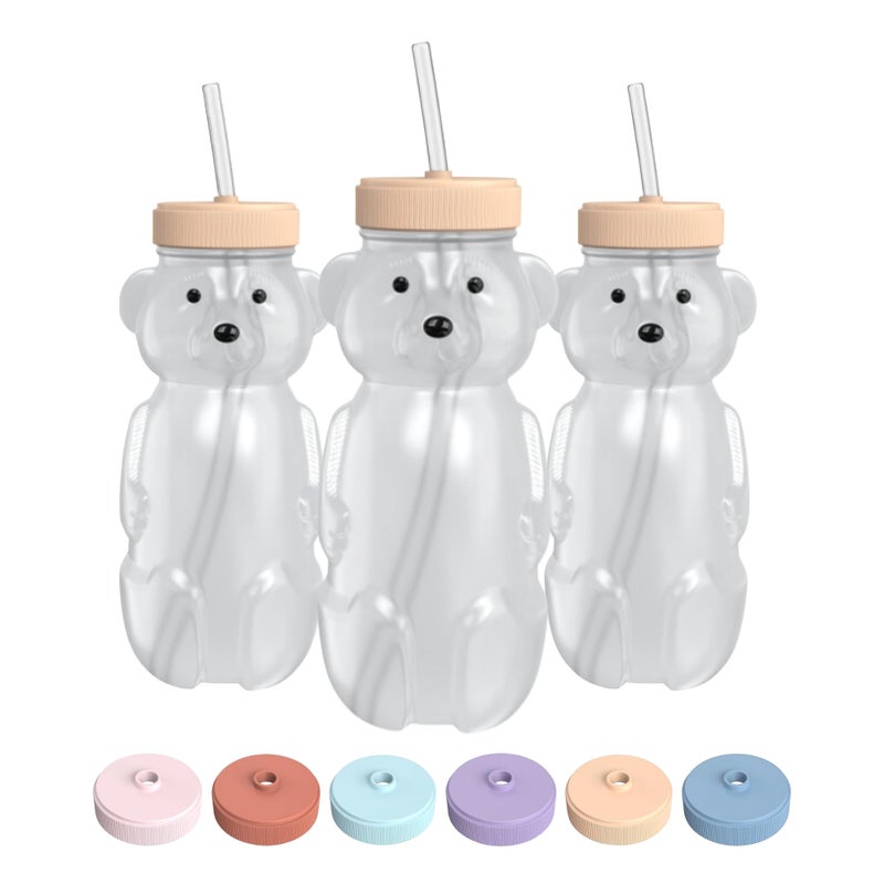 The 730 Project Honey Bear Straw Cup for Babies, 8-oz Honey Bear Cup with Lid, 3-Pack Therapy Learning Honeybear Straw, Baby Bottle Set, Creamsicle PEACH - Image 1