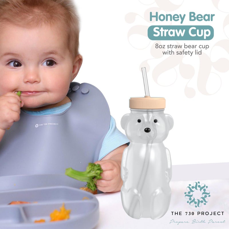 The 730 Project Honey Bear Straw Cup for Babies, 8-oz Honey Bear Cup with Lid, 3-Pack Therapy Learning Honeybear Straw, Baby Bottle Set, Creamsicle PEACH - Image 2