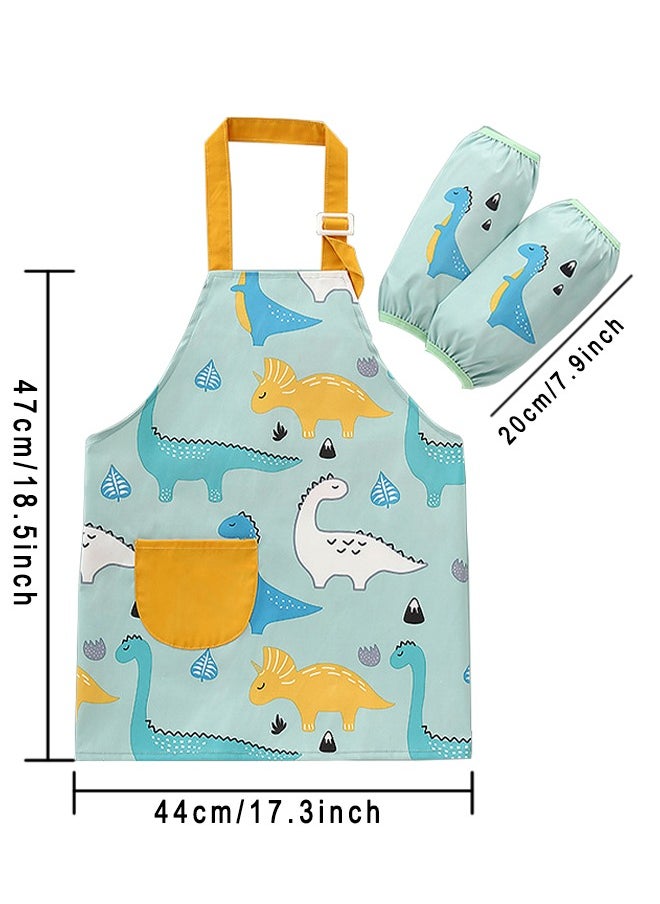 HS Kids Toddler Painting Apron Set With Pocket And 2 Sleeves Adjustable Waterproof Children Artist Apron For Age 3 - 6 Years Boy And Girl For Craft Water Play Eating Cooking Drawing  - Image 2
