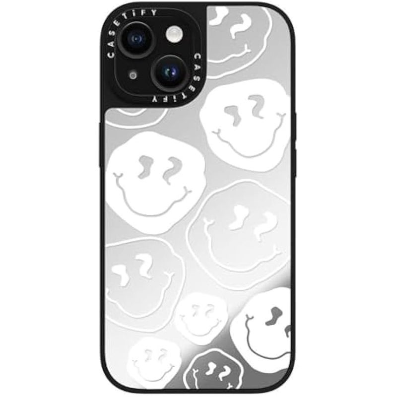 Casetify Mirror iPhone 15 Case 【Reflective / 4.9ft Drop Protection/Compatible with Magsafe】 - Smile, White Ink. - Silver on Black - Image 5