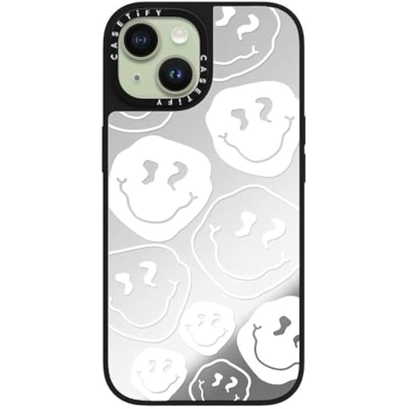 Casetify Mirror iPhone 15 Case 【Reflective / 4.9ft Drop Protection/Compatible with Magsafe】 - Smile, White Ink. - Silver on Black - Image 3