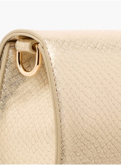 Flora Bella By Shoexpress Women Textured Crossbody Bag with Detachable Chain Strap and Flap Closure  - Image 5
