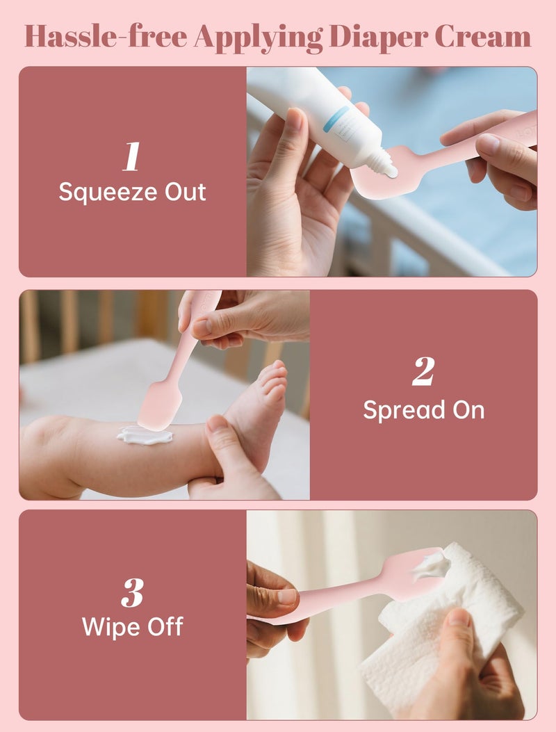 LOTBILL Diaper Cream Spatula, 2 Pack Butt Spatula Baby, Silicone Diaper Cream Applicator, Full-Size and Mini Butt Paste Spatula for Babies, Newborn Baby Necessities (Pink) - Image 4
