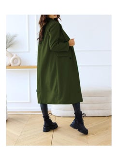 Loquat New Women's Simple Double Breasted Long Sleeve Lapel Button Wool Overcoat  - Image 2