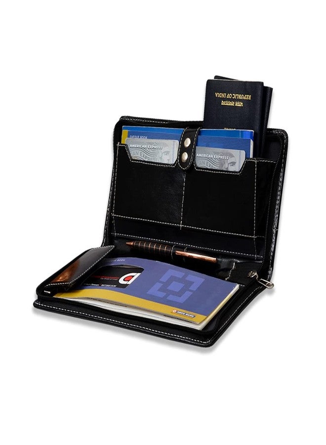 COI Black Expandable Premium Cheque Book Holder & Document Organizer Wallet | Zipper Closure | Multi-Card Slots | Bank Passbook, Cheque Book & Travel Document Holder for Men & Women - Image 2