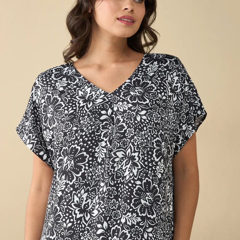 Splash FAV All-Over Floral Print Night Gown with Short Sleeves