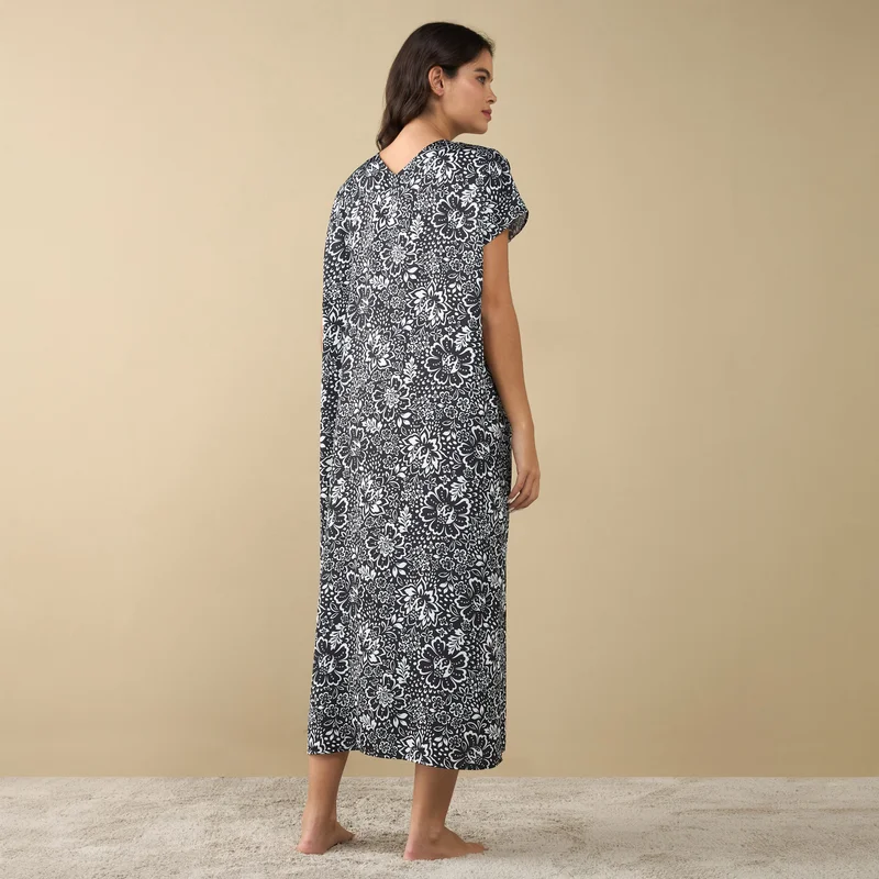 Splash FAV All-Over Floral Print Night Gown with Short Sleeves