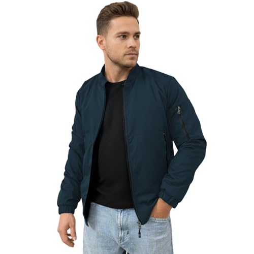 GYMIFIC jacket for men Zipped Stand Collar, Windproof Poca Cloth with Fur, 2 Front Pockets & Side Arm Pocket, Casual and Sportswear winter (T Blue) (IN, Alpha, L, Regular, Navy) - Image 2