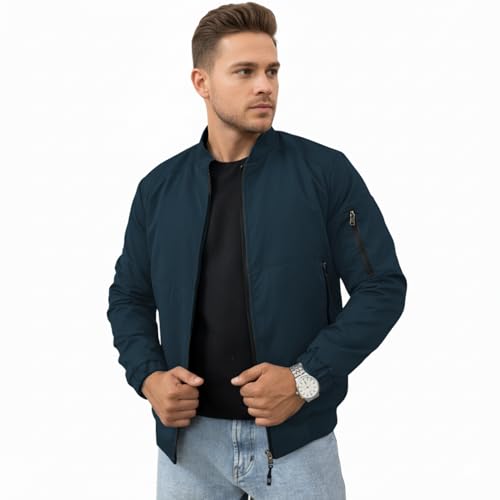 GYMIFIC jacket for men Zipped Stand Collar, Windproof Poca Cloth with Fur, 2 Front Pockets & Side Arm Pocket, Casual and Sportswear winter (T Blue) (IN, Alpha, L, Regular, Navy) - Image 3
