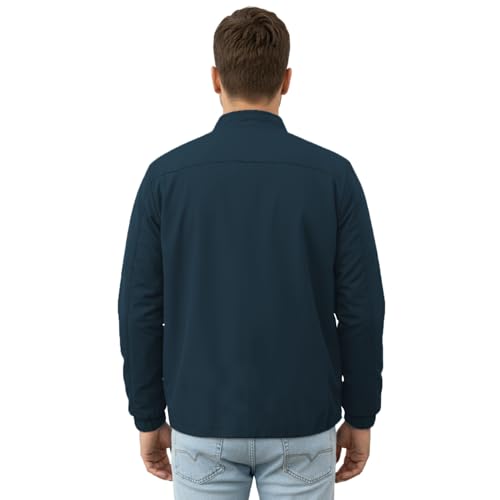 GYMIFIC jacket for men Zipped Stand Collar, Windproof Poca Cloth with Fur, 2 Front Pockets & Side Arm Pocket, Casual and Sportswear winter (T Blue) (IN, Alpha, L, Regular, Navy) - Image 5