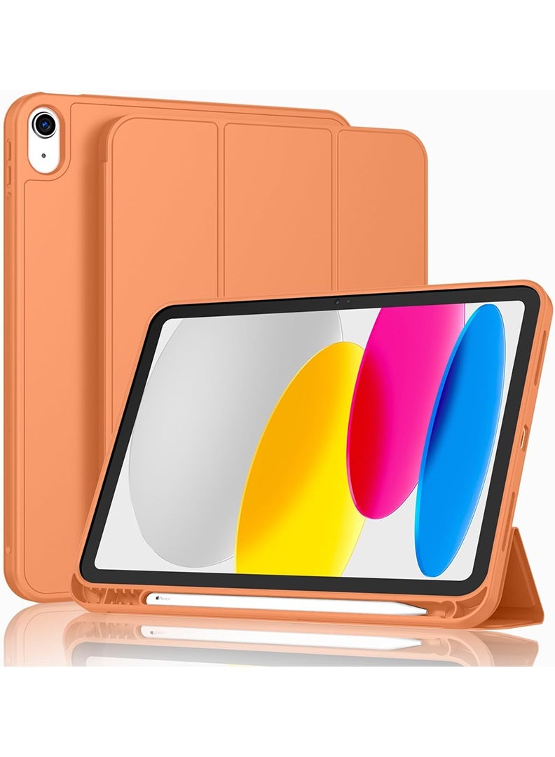 Theodor Slim Smart Case for iPad Air 11 Inch (M4 2026/ M3 2025/ M2 2024) Lightweight Slim Trifold Cover with Pencil Holder, Soft TPU Back, Auto Wake Sleep, Shockproof Protective Tablet Case - Orange