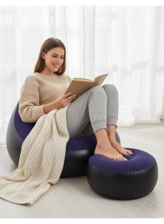 سبيس شوب كرسي استرخاء قابل للنفخ مع مسند للقدمين ومضخة هواء مثالي لغرفة المعيشة أو غرفة النوم مريح ويوفر المساحة مناسب للقراءة والألعاب والاسترخاء في الأماكن المغلقة والمفتوحة - Image 3