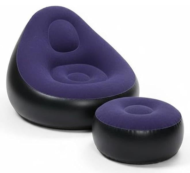 سبيس شوب كرسي استرخاء قابل للنفخ مع مسند للقدمين ومضخة هواء مثالي لغرفة المعيشة أو غرفة النوم مريح ويوفر المساحة مناسب للقراءة والألعاب والاسترخاء في الأماكن المغلقة والمفتوحة - Image 1