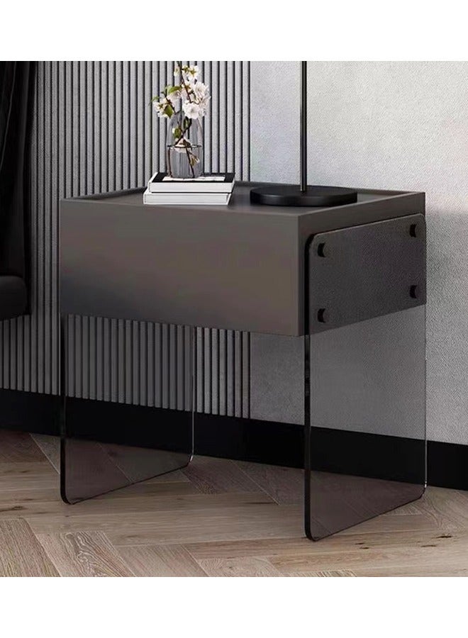 fashionhome Premium Modern Design Minimalist Bedside Table Nightstand Glass Legs Side Table Induction Night Light End Table with Drawer Storage for Bedroom Living Room 50x40x47.5 cm - Image 2