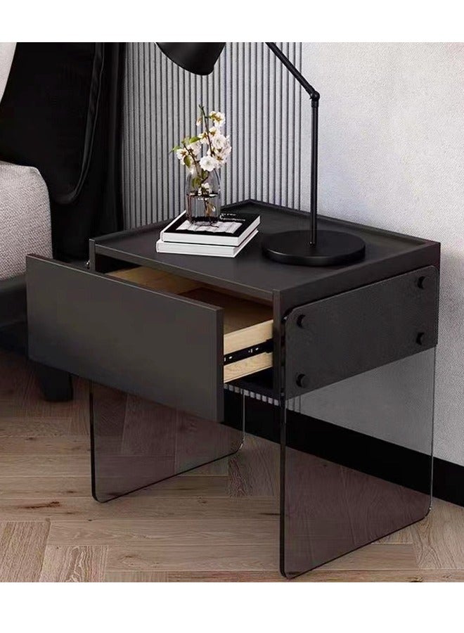 fashionhome Premium Modern Design Minimalist Bedside Table Nightstand Glass Legs Side Table Induction Night Light End Table with Drawer Storage for Bedroom Living Room 50x40x47.5 cm - Image 5