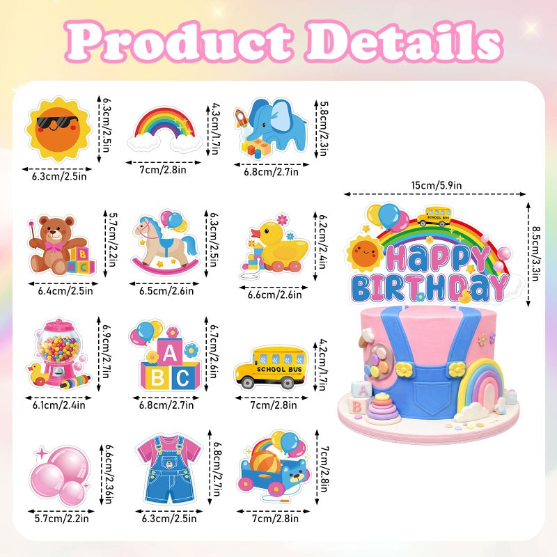 Aposwow Rachell Teacher Birthday Decorations - 49 Pcs Cartoon English Teachers Cupcake Topper Party Supplies Rachel Girl Rainbow ABC Bus Cake Decor for Cartoon Teacher Fans Birthday Baby Shower Decor - Image 2