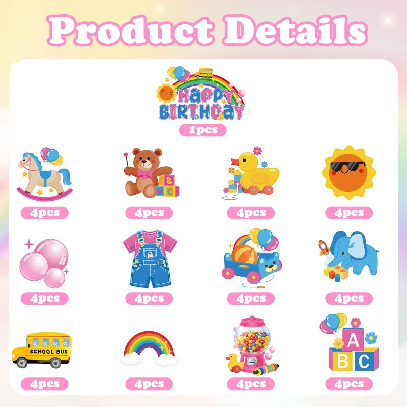 Aposwow Rachell Teacher Birthday Decorations - 49 Pcs Cartoon English Teachers Cupcake Topper Party Supplies Rachel Girl Rainbow ABC Bus Cake Decor for Cartoon Teacher Fans Birthday Baby Shower Decor - Image 3