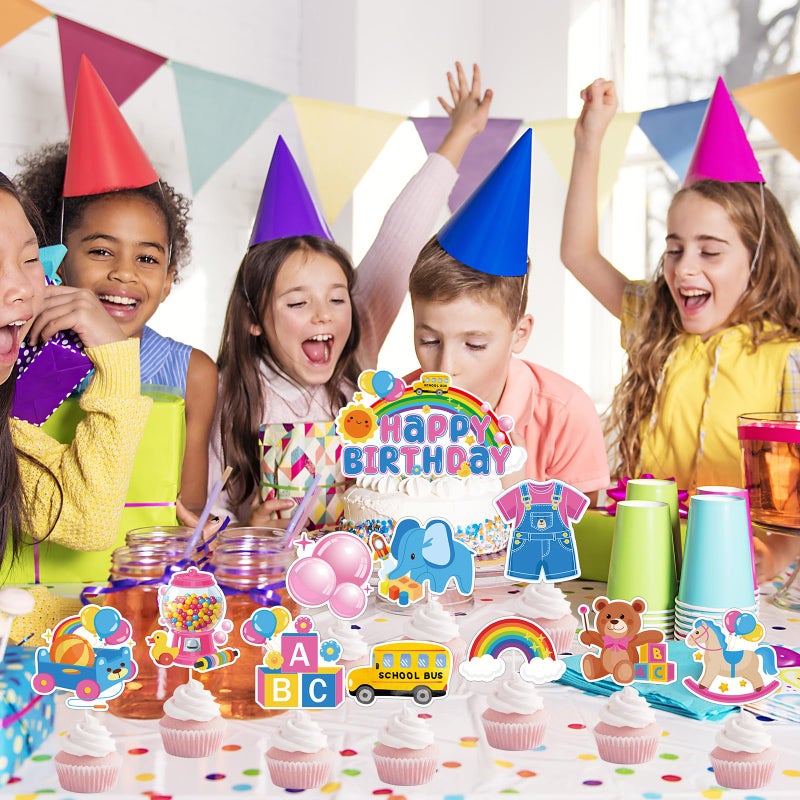 Aposwow Rachell Teacher Birthday Decorations - 49 Pcs Cartoon English Teachers Cupcake Topper Party Supplies Rachel Girl Rainbow ABC Bus Cake Decor for Cartoon Teacher Fans Birthday Baby Shower Decor - Image 4