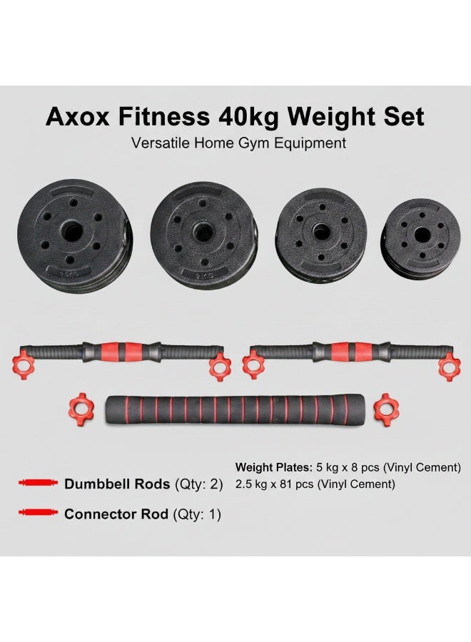 Axox Fitness 40KG Adjustable Dumbbell & Barbell Set – Heavy Home Gym Weight Set with Polypropylene Plates, Quick-Lock System, Sponge Grip Handles, Convertible Strength Training Kit for Full Body Workout - Image 4
