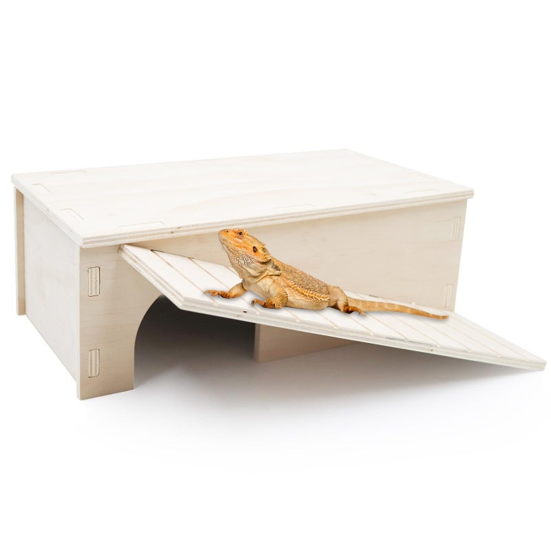 Oooct Bearded Dragon Hide Cave, Wooden Lizard Hideout with Climbing Ramp, Reptile Habitat with Basking Platform, Tank Accessories for Bearded Dragon Lizard Chameleon Hamster 12.9 Ã— 11 Ã— 4.7 Inch - Image 1