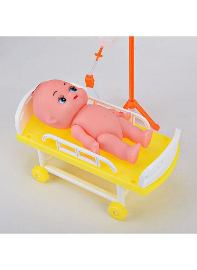 Toddmomy - Dollhouse Hospital Bed Infusion Bottle Toys Mini Bed Imitation Hospital Toys Doctor Nurse Role Play Toys Pretend Play Playset Dollhouse Accessories For Kids - Image 1