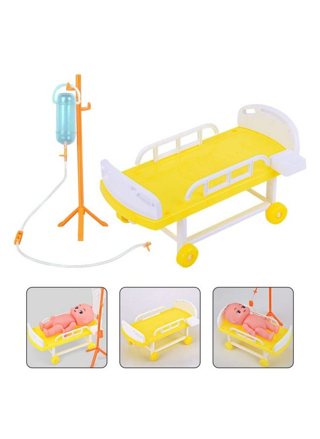 Toddmomy - Dollhouse Hospital Bed Infusion Bottle Toys Mini Bed Imitation Hospital Toys Doctor Nurse Role Play Toys Pretend Play Playset Dollhouse Accessories For Kids - Image 1