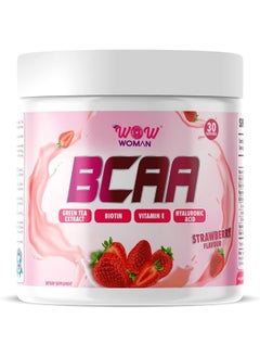 wow woman bcaa powder | Wow Woman BCAA - Boost Muscle Recovery & Vitality | Helps to Reduce Fatigue, Supports Healthy Hair, Skin, And Nails (Strawberry - 150gm, 30 Servings)  - Image 1