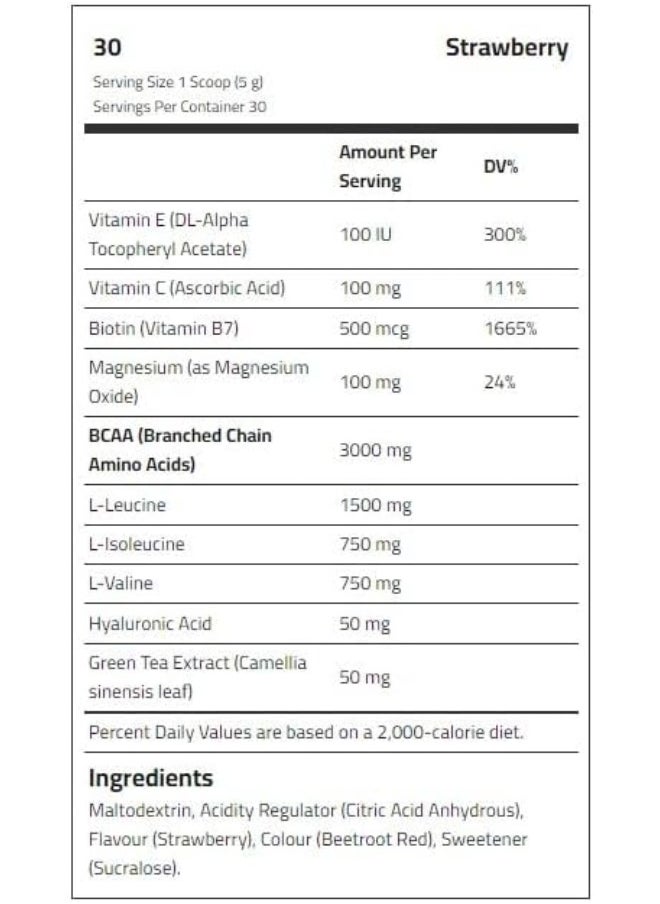 wow woman bcaa powder | Wow Woman BCAA - Boost Muscle Recovery & Vitality | Helps to Reduce Fatigue, Supports Healthy Hair, Skin, And Nails (Strawberry - 150gm, 30 Servings)  - Image 2