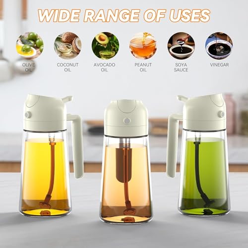 Dravina 2-in-1 Olive Oil Sprayer and Dispenser Bottle, 500ml Glass Oil Spray Bottle with Premium Nozzle for Air Fryer, Roasting and Frying, Cooking, Kitchen Use (White) - Image 2