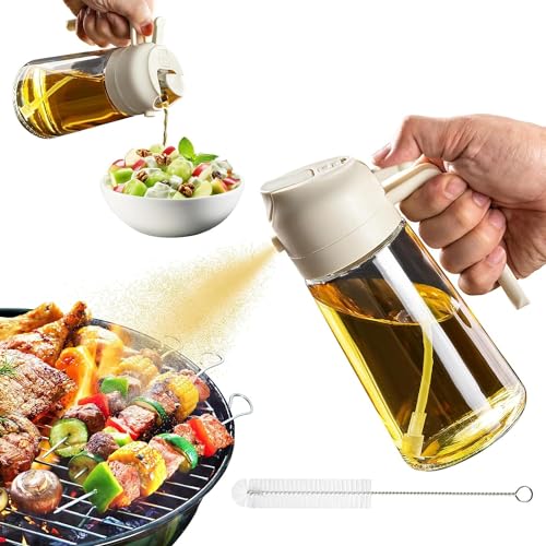 Dravina 2-in-1 Olive Oil Sprayer and Dispenser Bottle, 500ml Glass Oil Spray Bottle with Premium Nozzle for Air Fryer, Roasting and Frying, Cooking, Kitchen Use (White) - Image 1