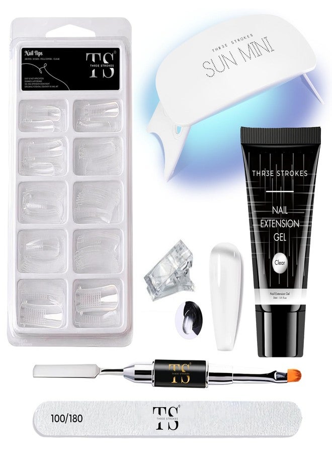 THR3E STROKES NAIL ART KIT POLY GE-L NAIL EXTENTION KIT for Builder UV Nail Art Kit Nail Extension Set (CLEAR, U-V ) - Image 2
