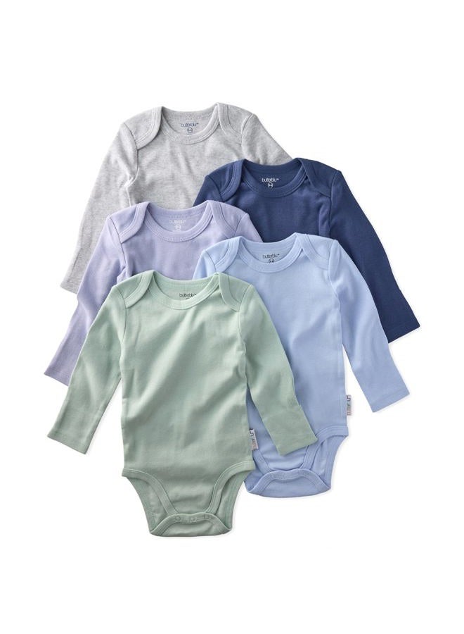 Butterblu unisex-baby Blake 5-pack Long Sleeve Bodysuits​ 100% Organic Cotton Clothes for Newborn and Baby Girls, Boys, Unisex​, Frost, New Born - Image 1