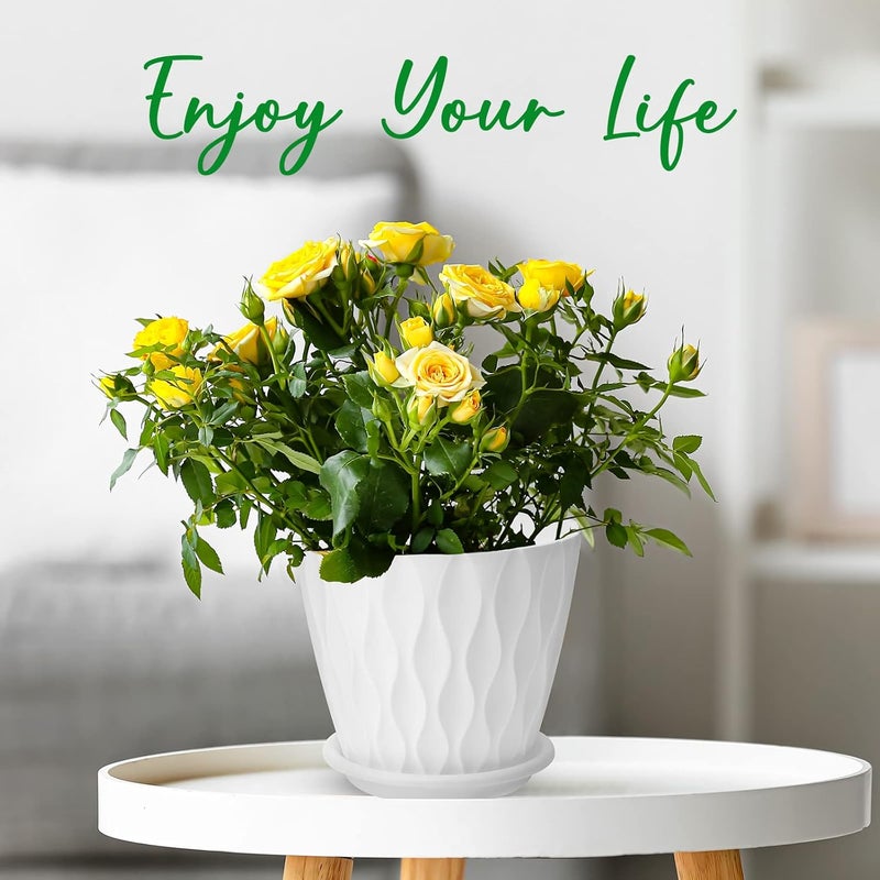 YNNICO 6 inch Plant Pots, 5 Pack Flower Pots Outdoor Indoor, Planters with Drainage Hole and Tray Saucer. - Image 4